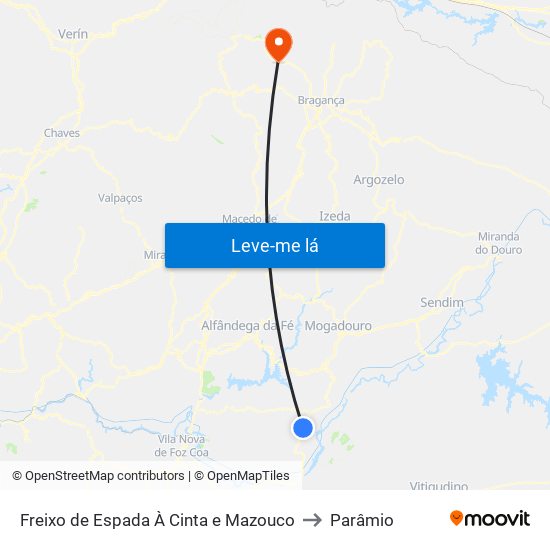 Freixo de Espada À Cinta e Mazouco to Parâmio map