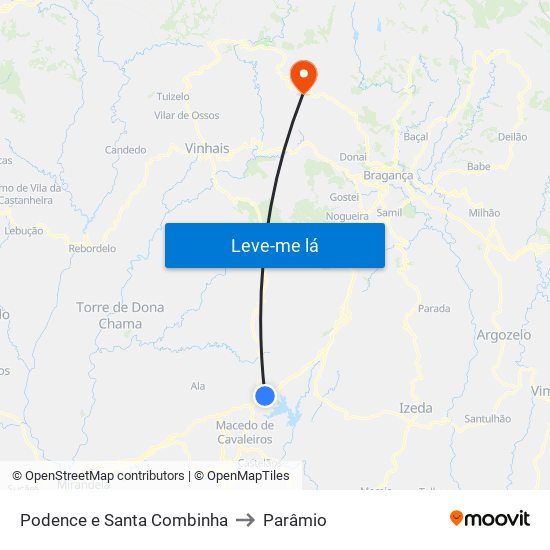 Podence e Santa Combinha to Parâmio map