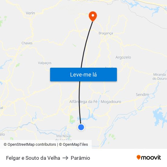 Felgar e Souto da Velha to Parâmio map