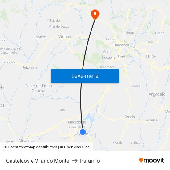 Castelãos e Vilar do Monte to Parâmio map