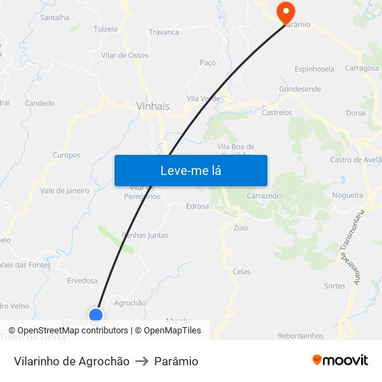 Vilarinho de Agrochão to Parâmio map