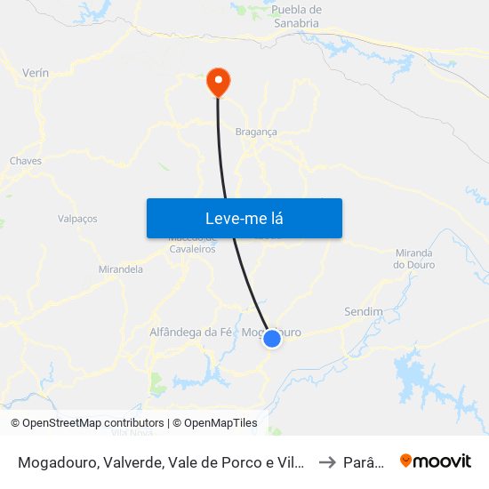 Mogadouro, Valverde, Vale de Porco e Vilar de Rei to Parâmio map