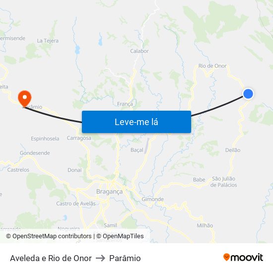 Aveleda e Rio de Onor to Parâmio map