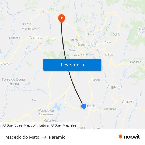 Macedo do Mato to Parâmio map