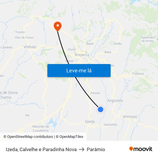 Izeda, Calvelhe e Paradinha Nova to Parâmio map