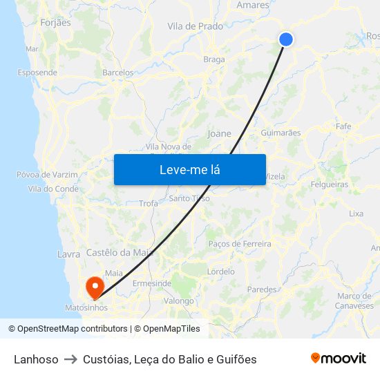 Lanhoso to Custóias, Leça do Balio e Guifões map