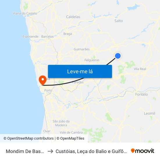 Mondim De Basto to Custóias, Leça do Balio e Guifões map