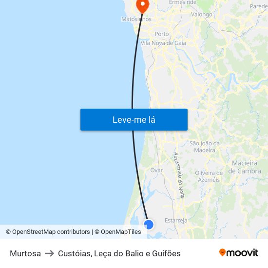 Murtosa to Custóias, Leça do Balio e Guifões map