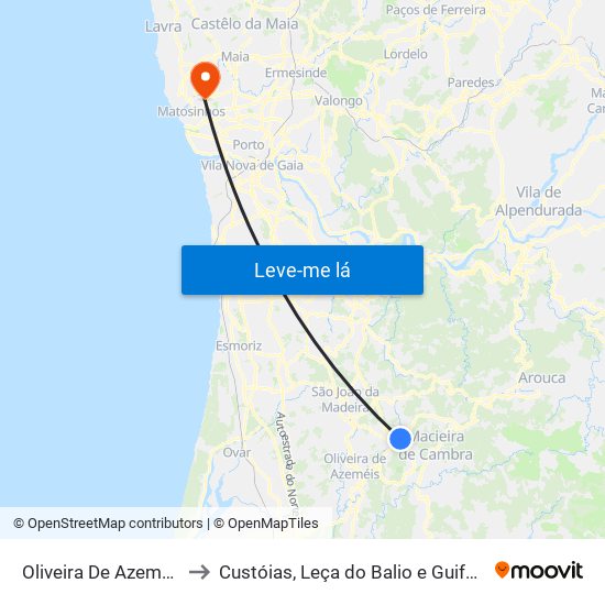 Oliveira De Azeméis to Custóias, Leça do Balio e Guifões map