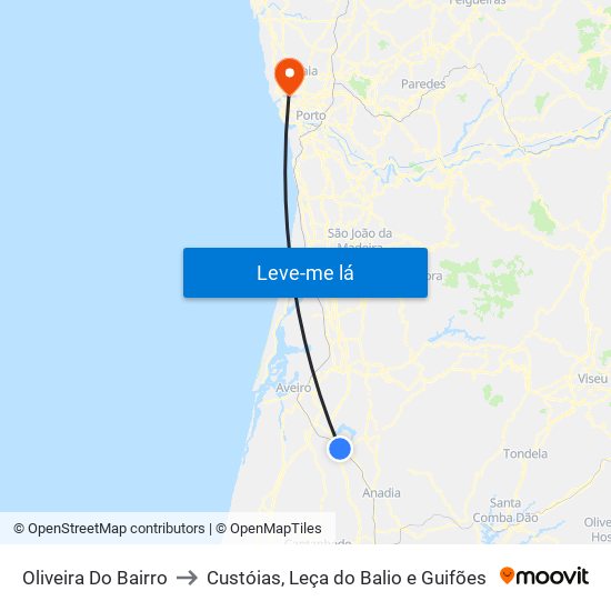 Oliveira Do Bairro to Custóias, Leça do Balio e Guifões map