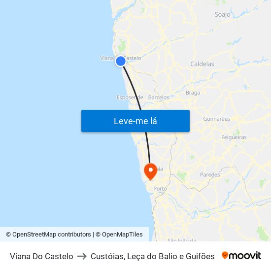 Viana Do Castelo to Custóias, Leça do Balio e Guifões map