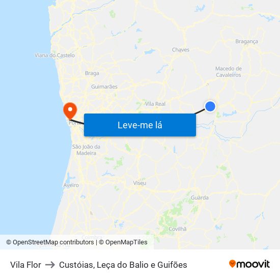 Vila Flor to Custóias, Leça do Balio e Guifões map