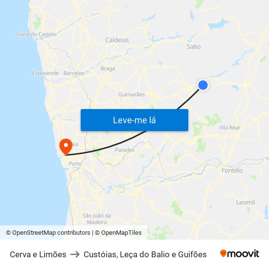 Cerva e Limões to Custóias, Leça do Balio e Guifões map