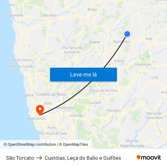 São Torcato to Custóias, Leça do Balio e Guifões map