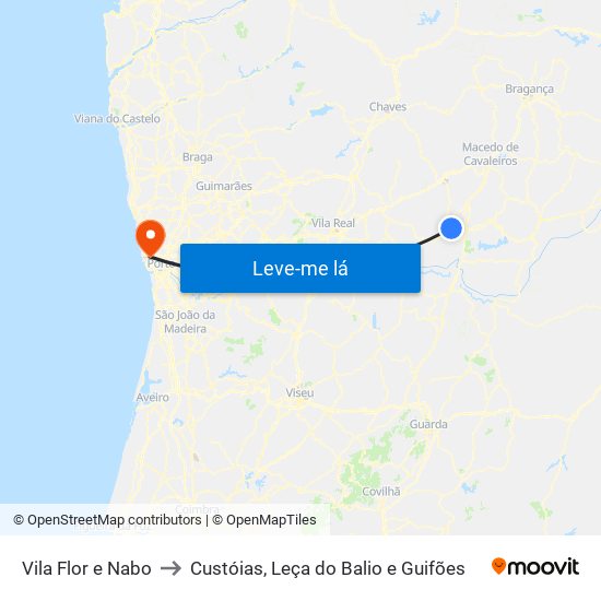 Vila Flor e Nabo to Custóias, Leça do Balio e Guifões map