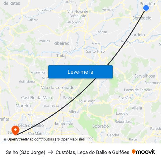 Selho (São Jorge) to Custóias, Leça do Balio e Guifões map