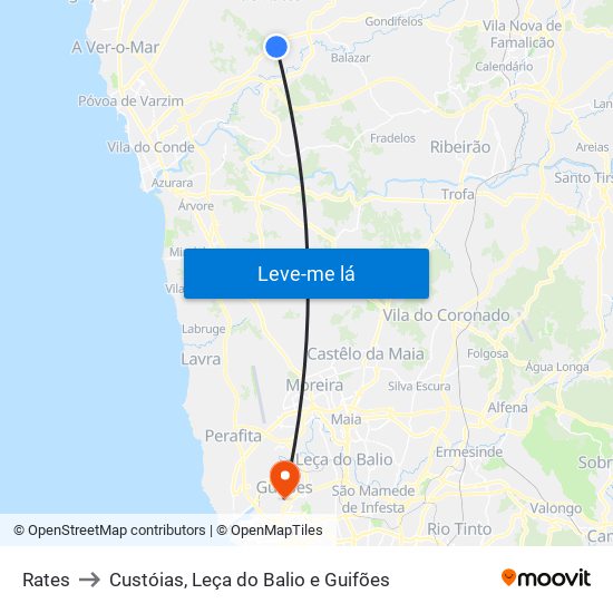 Rates to Custóias, Leça do Balio e Guifões map