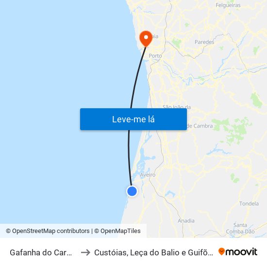 Gafanha do Carmo to Custóias, Leça do Balio e Guifões map