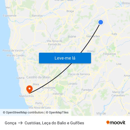 Gonça to Custóias, Leça do Balio e Guifões map