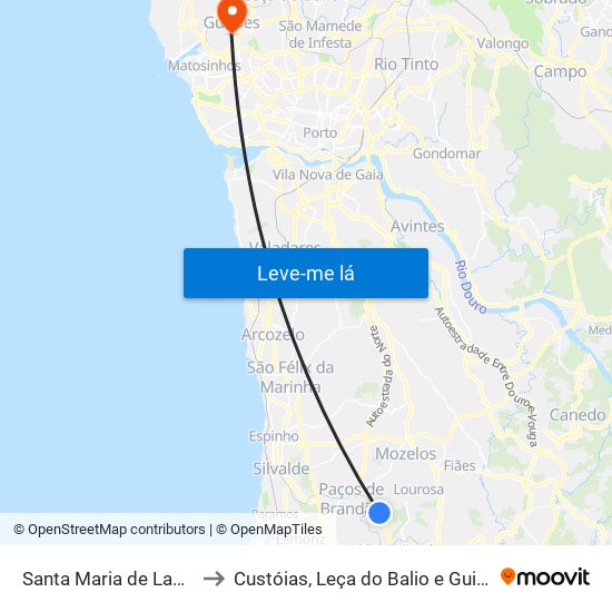 Santa Maria de Lamas to Custóias, Leça do Balio e Guifões map