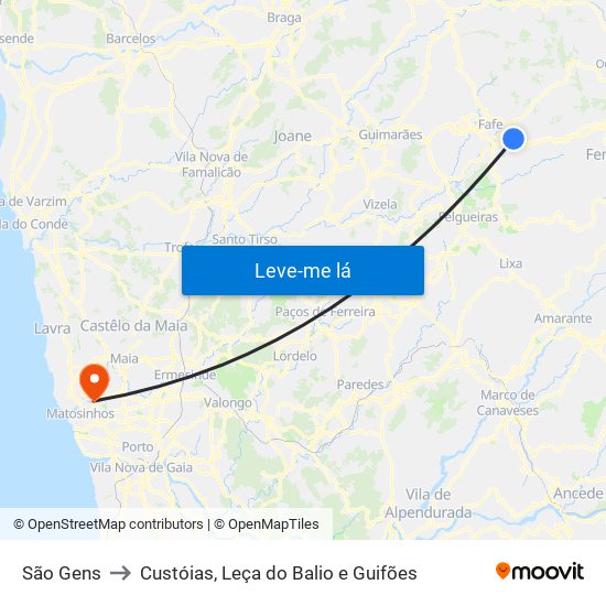 São Gens to Custóias, Leça do Balio e Guifões map