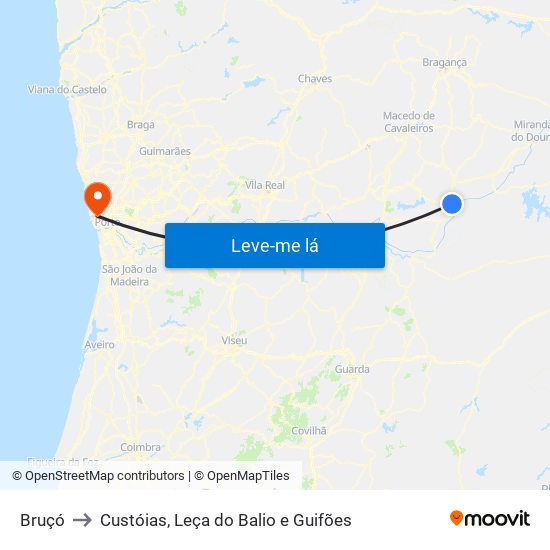 Bruçó to Custóias, Leça do Balio e Guifões map