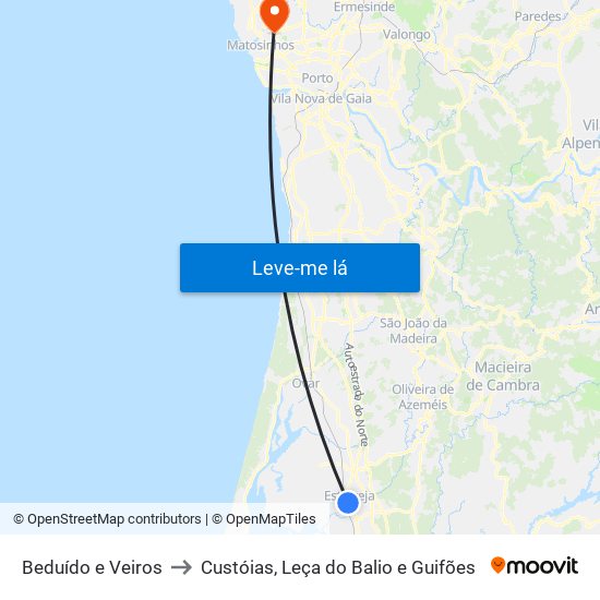 Beduído e Veiros to Custóias, Leça do Balio e Guifões map