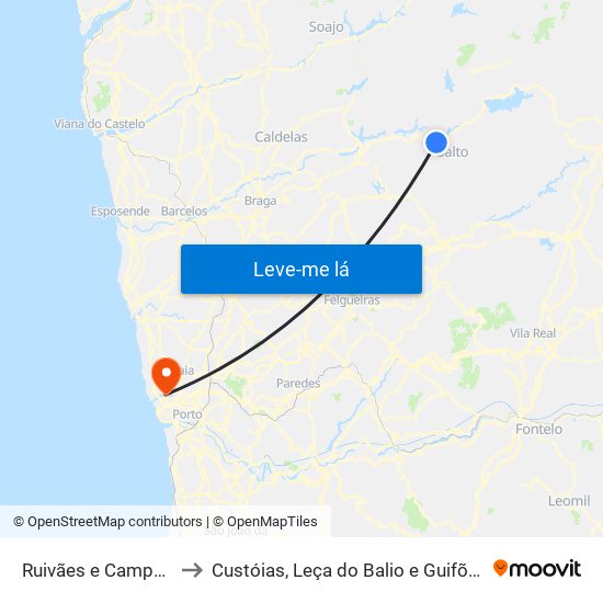 Ruivães e Campos to Custóias, Leça do Balio e Guifões map