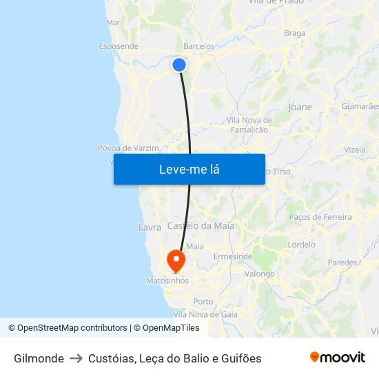 Gilmonde to Custóias, Leça do Balio e Guifões map