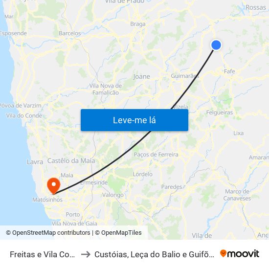 Freitas e Vila Cova to Custóias, Leça do Balio e Guifões map