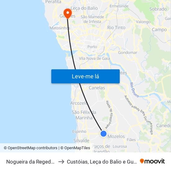 Nogueira da Regedoura to Custóias, Leça do Balio e Guifões map