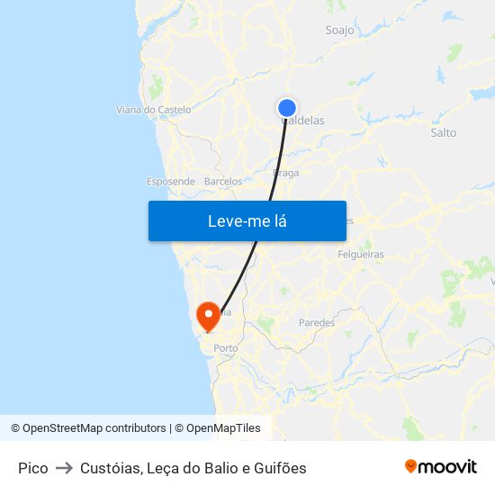 Pico to Custóias, Leça do Balio e Guifões map