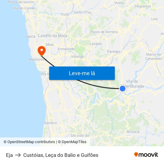 Eja to Custóias, Leça do Balio e Guifões map