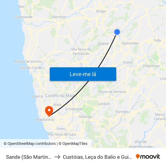 Sande (São Martinho) to Custóias, Leça do Balio e Guifões map