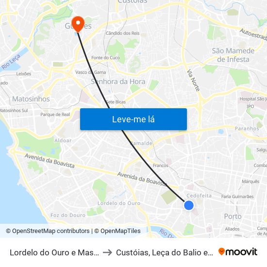Lordelo do Ouro e Massarelos to Custóias, Leça do Balio e Guifões map