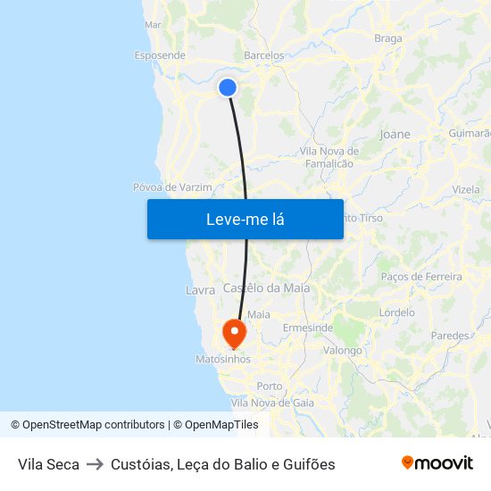 Vila Seca to Custóias, Leça do Balio e Guifões map