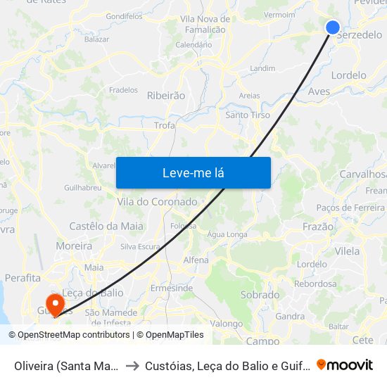 Oliveira (Santa Maria) to Custóias, Leça do Balio e Guifões map