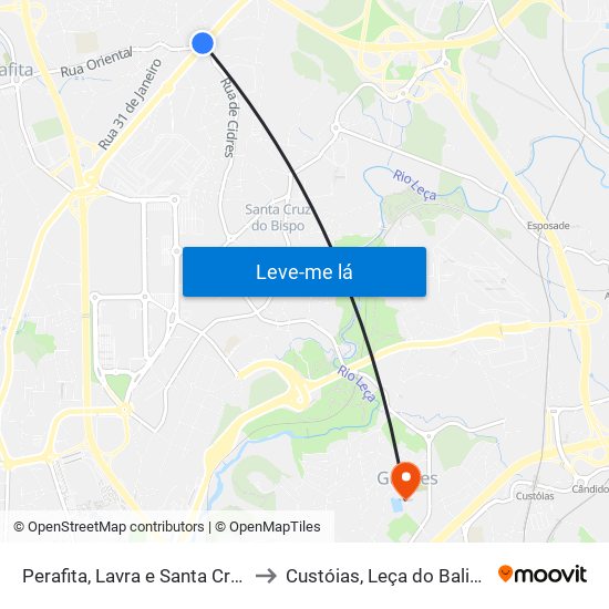 Perafita, Lavra e Santa Cruz do Bispo to Custóias, Leça do Balio e Guifões map