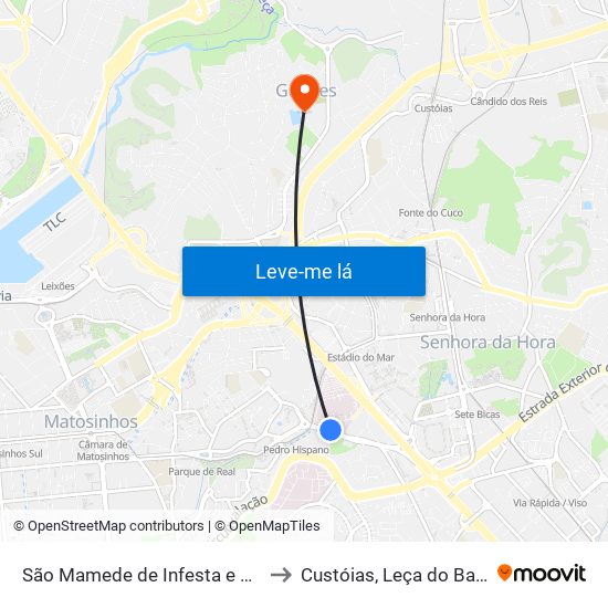 São Mamede de Infesta e Senhora da Hora to Custóias, Leça do Balio e Guifões map