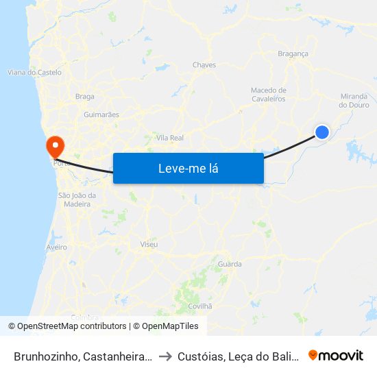 Brunhozinho, Castanheira e Sanhoane to Custóias, Leça do Balio e Guifões map