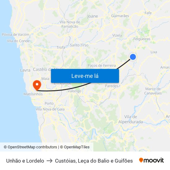 Unhão e Lordelo to Custóias, Leça do Balio e Guifões map