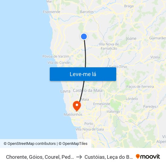 Chorente, Góios, Courel, Pedra Furada e Gueral to Custóias, Leça do Balio e Guifões map