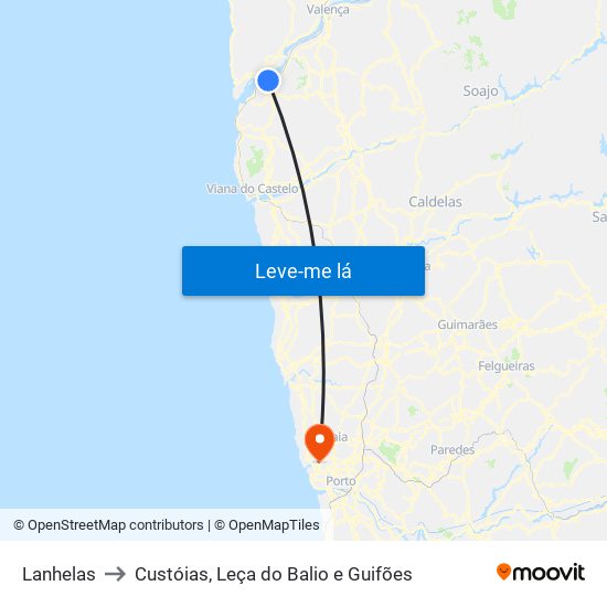 Lanhelas to Custóias, Leça do Balio e Guifões map