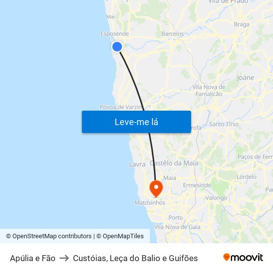 Apúlia e Fão to Custóias, Leça do Balio e Guifões map