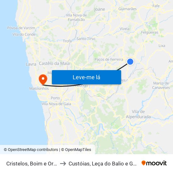 Cristelos, Boim e Ordem to Custóias, Leça do Balio e Guifões map