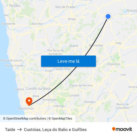 Taíde to Custóias, Leça do Balio e Guifões map