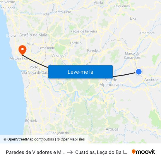 Paredes de Viadores e Manhuncelos to Custóias, Leça do Balio e Guifões map