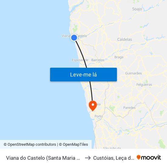 Viana do Castelo (Santa Maria Maior e Monserrate) e Meadela to Custóias, Leça do Balio e Guifões map