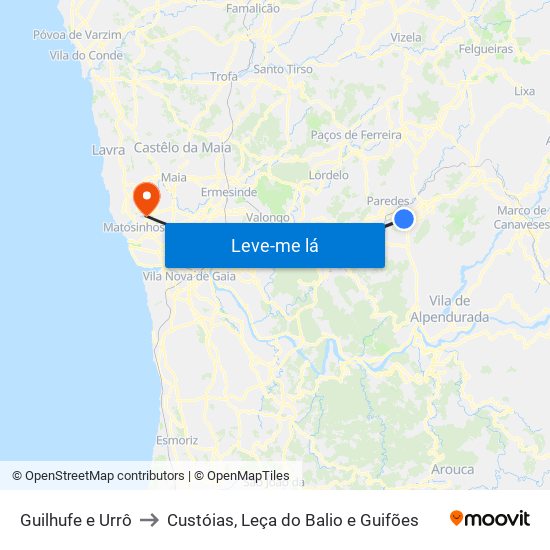 Guilhufe e Urrô to Custóias, Leça do Balio e Guifões map