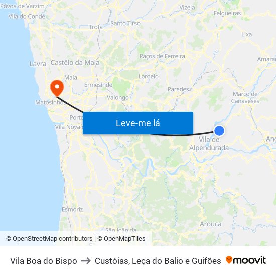 Vila Boa do Bispo to Custóias, Leça do Balio e Guifões map